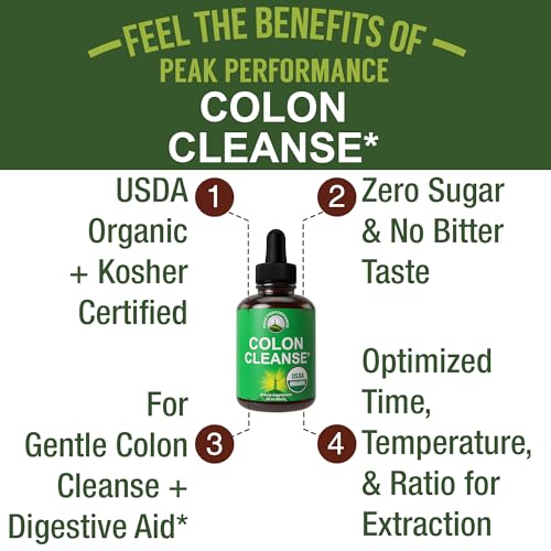 USDA Organic Colon Cleanse Liquid Drops. Vegan, Kosher Colon Cleanser & Detox Supplement Peak PerformanceAu supplements