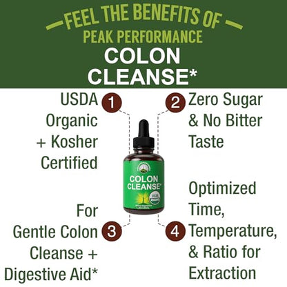 USDA Organic Colon Cleanse Liquid Drops. Vegan, Kosher Colon Cleanser & Detox Supplement Peak PerformanceUS supplements