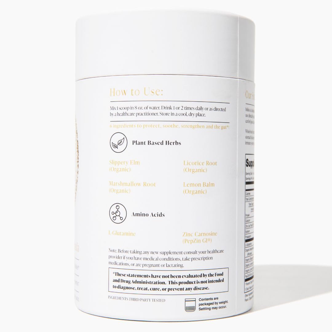 HOLISS Daily Gut Health Kit – 6-in-1 All Natural Supplement, Bloat & Gas Aid, GI Lining Repair, IBS Support – Lemon Balm, L-Glutamine, PepZinGI, Mixed Berry, 30 Servings, Electric Mixer & Spoon HOLISSAu supplements