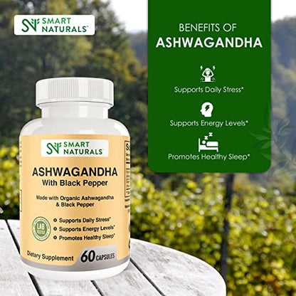 Smart Naturals Organic Ashwagandha with Black Pepper Herbal Supplements, Relieves Smart NaturalsUS supplements