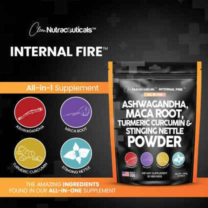 4in1 Ashwagandha Maca Root Powder Supplement with Turmeric Stinging Clean NutraceuticalsUS supplements