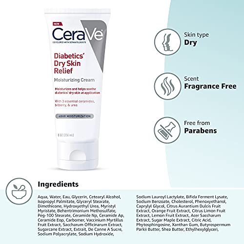 CeraVe Moisturizing Cream for Diabetics’ Dry Skin, Urea Cream with Bilberry for Face and Body, Fragrance Free CeraVeUS supplements