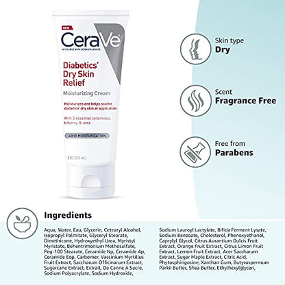 CeraVe Moisturizing Cream for Diabetics’ Dry Skin, Urea Cream with Bilberry for Face and Body, Fragrance Free CeraVeUS supplements