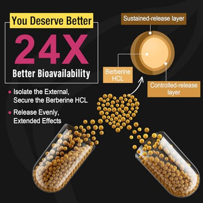 Berberine Supplement 1200mg Berberine HCL - High Bioavailability Microbeadlet Complex CanarataUS supplements