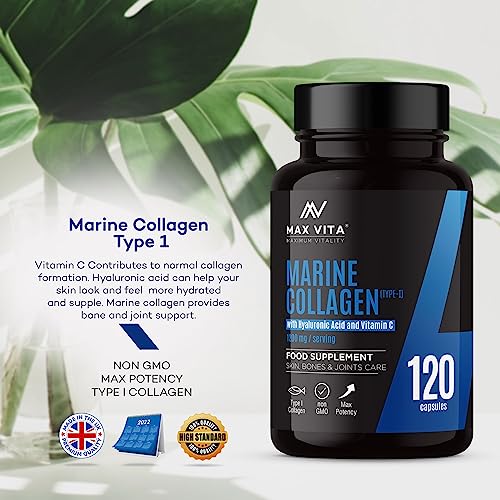 Marine Collagen Supplement 1200mg with Hyaluronic Acid & Vitamin C Hydrolysed Peptides Powder MAX VITA MAXIMUM VITALITYUS supplements