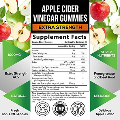 Vegan Apple Cider Vinegar Gummies | Max Strength 1000mg | ACV Supplement Gummy for Adults Health Nutrition NaturalsUS supplements