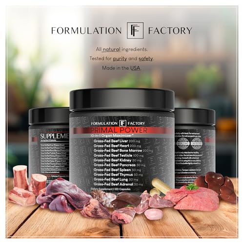 Formulation Factory Beef Liver Capsules - 10-in-1 Primal Powder Beef Organ Supplement for Men & Women with Bone Marrow & Beef Testicle - Grass Fed Ancestral Health - 120 Capsules, 2 Month Supply Formulation FactoryAu supplements