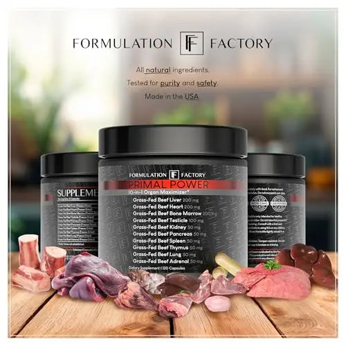 Formulation Factory Primal Power 10-in-1 Grass-Fed Organ Supplement with Beef Liver, Heart, Marrow, Testicle, Kidney, Supports Vitality, Hormones, Energy, Immunity (4 Month Supply, 240 Capsules) Formulation Factorynz supplements