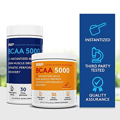 RSP BCAA 5000 (30 Serv), Premium BCAA Capsules for Post Workout Muscle Recovery RSP NUTRITIONUS supplements