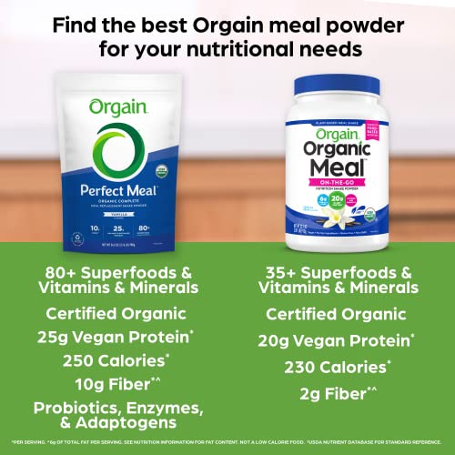 Orgain Organic Perfect Meal Replacement Protein Powder, Vanilla - 25g Plant Based Protein OrgainUS supplements