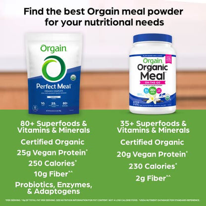 Orgain Organic Perfect Meal Replacement Protein Powder, Vanilla - 25g Plant Based Protein OrgainUS supplements