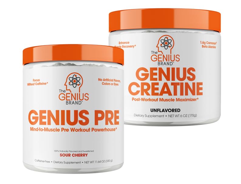 Genius Pre Workout Powder, Sour Cherry, and Genius Micronized Creatine Monohydrate The Genius BrandAu supplements