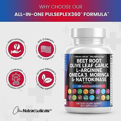 Beet Root Capsules 6000mg Olive Leaf 6000mg Nattokinase 4000 FU Clean NutraceuticalsUS supplements