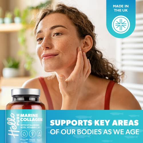 Marine Collagen Capsules - 1855mg - 120 Capsules - Enriched with Hyaluronic Acid & Vitamins C & E Hello PureUS supplements
