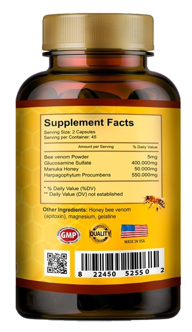 VITAMISAN Premium Natural Bee Venom with glucosamine sulfate Veneno Abeja 90 Capsulas Apitoxin Manuka Honey Dietary Supplement VITAMISANAu supplements