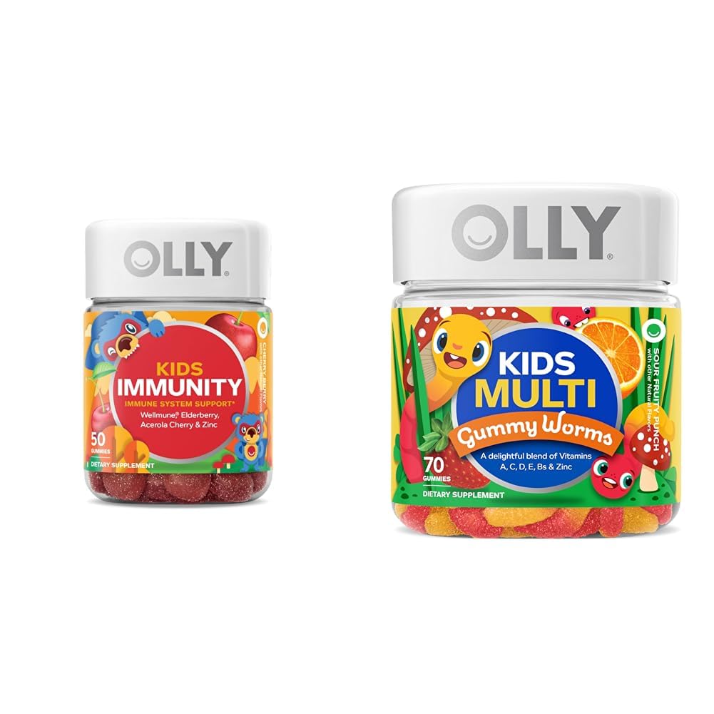 OLLY Kids Immunity Gummy, Immune Support, Wellmune, Elderberry, Vitamin C, Zinc & Kids Multivitamin Gummy Worms, Overall Health and Immune Support, Vitamins and Minerals A, C, D OLLYUS supplements