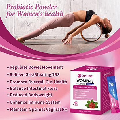 OMOGS Women's Probiotic,120-Billion-CFUs, 18 Strains, with 3 Prebiotics and Cranberry OMOGSUS supplements
