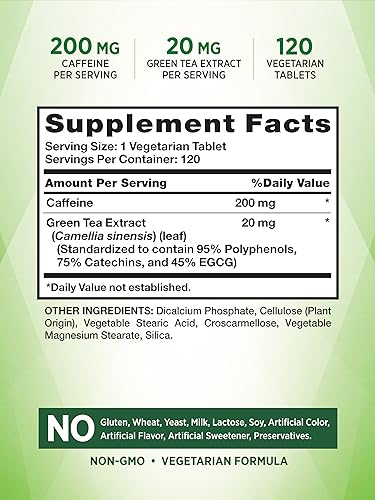 Caffeine Pills | 220mg | 120 Count | with Green Tea Extract | Vegetarian, Non-GMO & Gluten Nature's TruthAu supplements