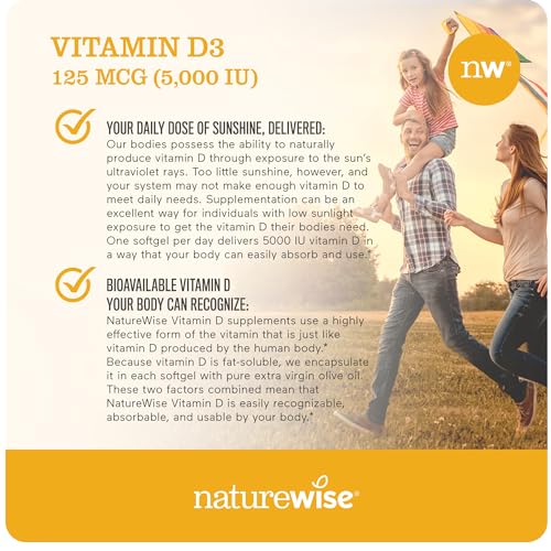NatureWise Vitamin D3 5000iu (125 mcg) Healthy Muscle Function, and Immune Support NatureWiseUS supplements
