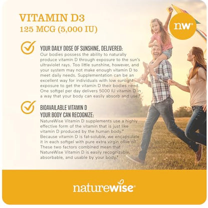 NatureWise Vitamin D3 5000iu (125 mcg) Healthy Muscle Function, and Immune Support NatureWiseUS supplements