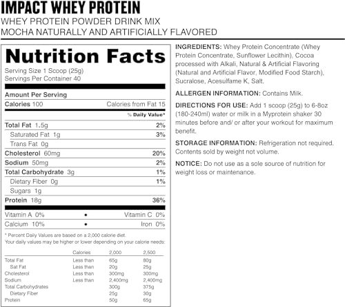 MyProtein Impact Whey Protein , Mocha Pouch, Size: 2.2lbs MyproteinUS supplements