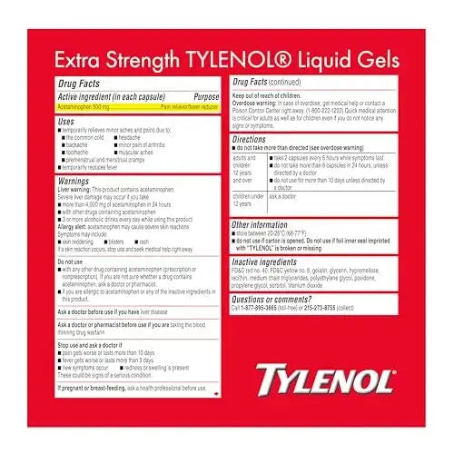 Tylenol Extra Strength Liquid Gels, Fast, Strong Pain Relief, Fever Reducer for Adults with 500 mg Acetaminophen, Fast-Acting Liquid Gel Capsules for Headaches & Minor Pain Relief, 75 Count TylenolAu supplements