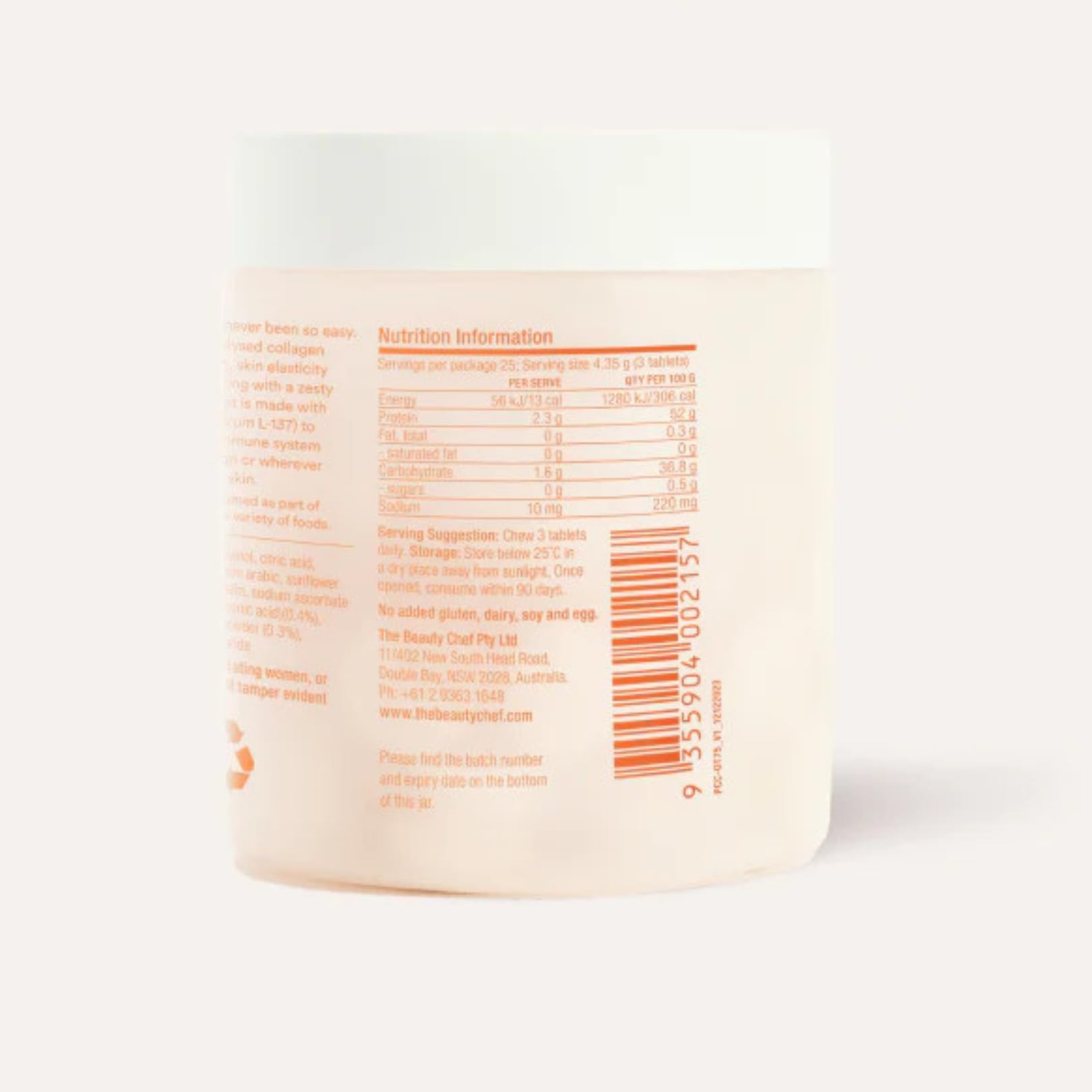 The Beauty Chef Plumpers™ Collagen Chewable Tablets with Hyaluronic Acid & Postbiotic, Supports Skin Elasticity & Collagen, Women's Multivitamin, Collagen Peptides, 75 Tablets (Orange & Turmeric) The Beauty ChefAu supplements