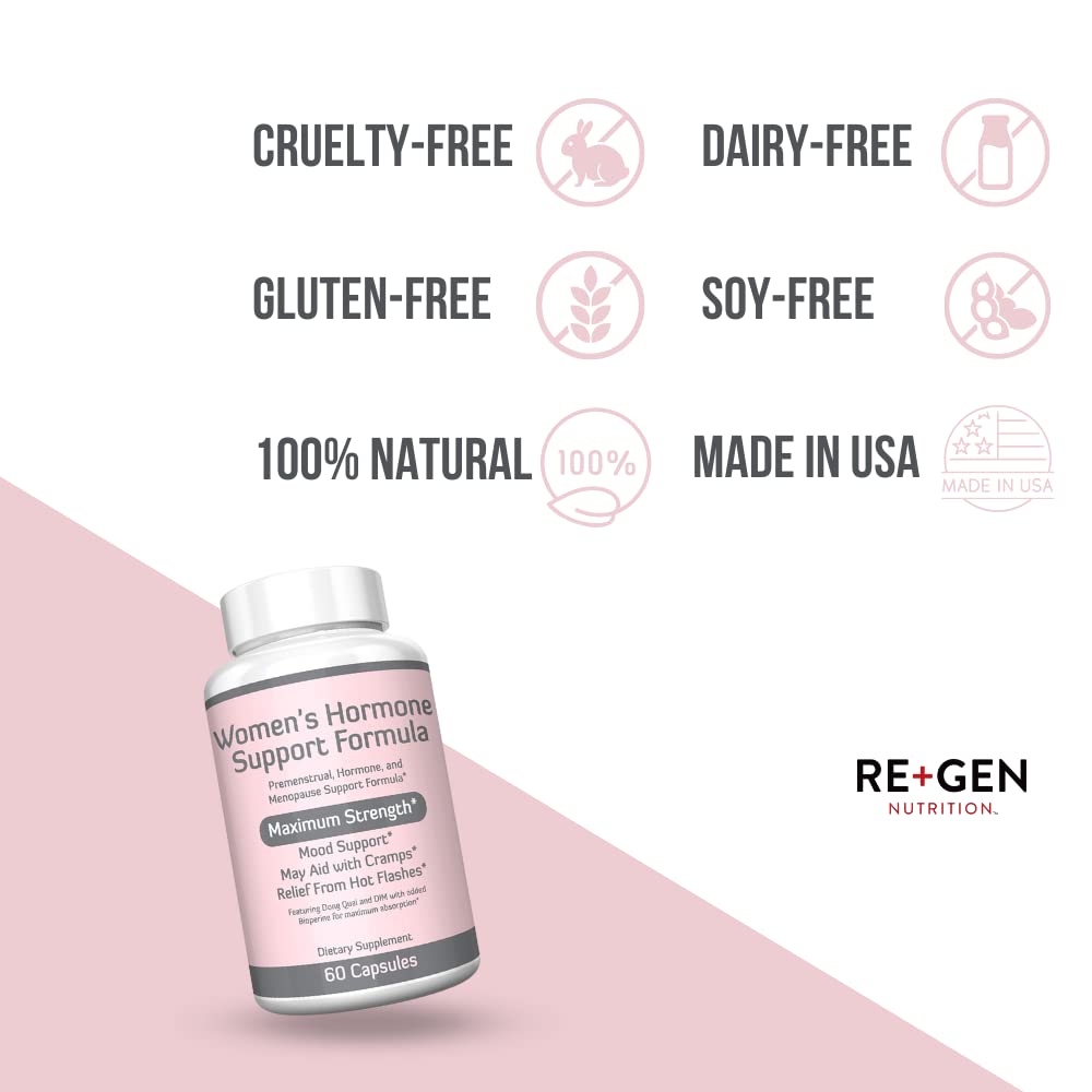 Re+Gen Nutrition Women's Hormone Balance Support, Supplement with Vitamin E, Dong Quai, and DIM 200mg with BioPerine, PMS, Hot Flashes, Mood Swings, Night Sweats Support, 60 Capsules, 2 Month Supply Re+Gen NutritionAu supplements