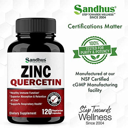 Sandhu's Zinc Quercetin 120 Vegetarian Capsules – Zinc Supplements for Antioxidant Sandhu'sUS supplements