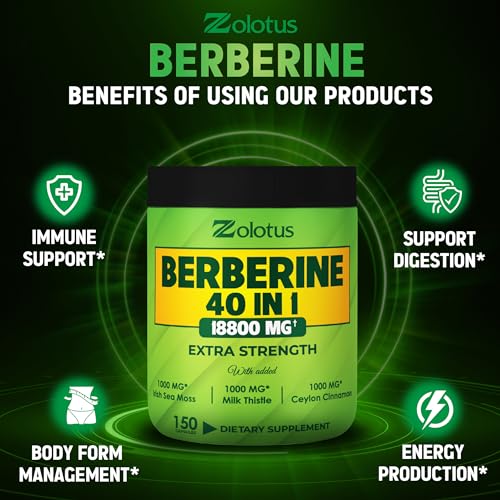 Zolotus 18800mg Berberine Supplement 40 in 1, with Sea Moss, Cinnamon, Milk Thistle ZolotusUS supplements