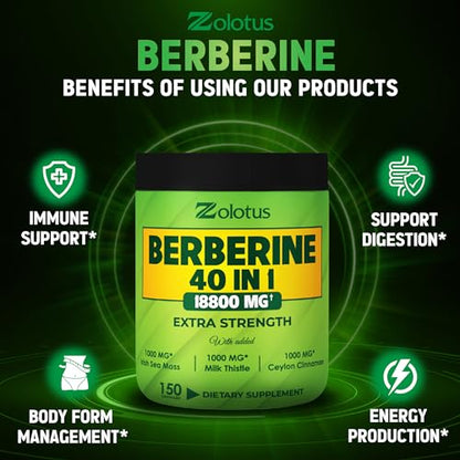 Zolotus 18800mg Berberine Supplement 40 in 1, with Sea Moss, Cinnamon, Milk Thistle ZolotusUS supplements