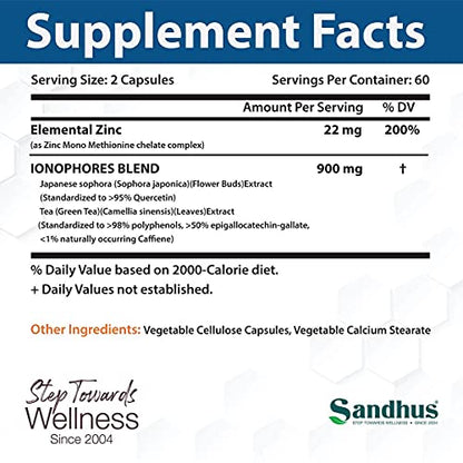 Sandhu's BioZnq 900mg Vegetarian Capsules Zinc Supplement with Quercetin Sandhu'sUS supplements
