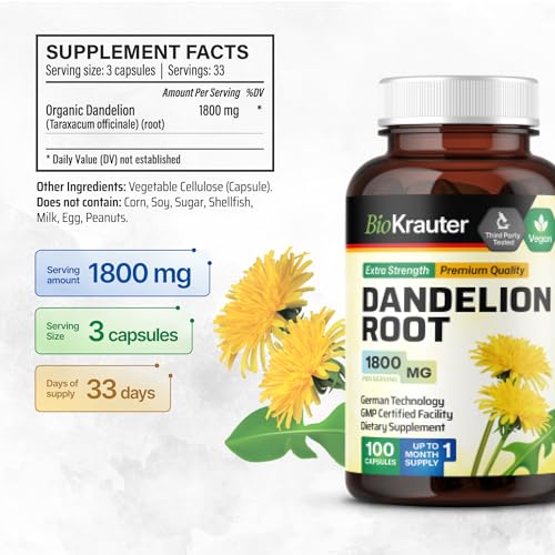 BIO KRAUTER Dandelion Root Capsules - Organic Dandelion Root Supplement - Vegan BIO KRAUTERUS supplements