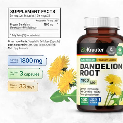 BIO KRAUTER Dandelion Root Capsules - Organic Dandelion Root Supplement - Vegan BIO KRAUTERUS supplements