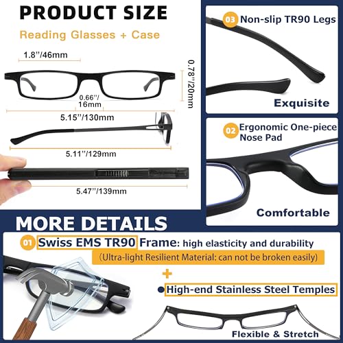 TOVEEN 2 Pack Compact Reading Glasses Anti Blue Light UV, Ultra-thin Slim TR90 Readers TOVEENAu supplements