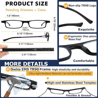 TOVEEN 2 Pack Compact Reading Glasses Anti Blue Light UV, Ultra-thin Slim TR90 Readers TOVEENUS supplements