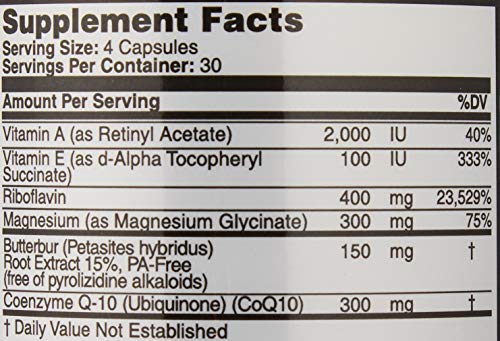 Migraine Relief, Quad-Formula with PA-Free Butterbur (150mg), CoQ10 (300mg), Magnesium Glycinate (300mg), High-Dose Riboflavin (400mg) - MigrA Zero (120 Caps) Optimal Dosing for Migraine Sufferers Iconis BioceuticalsAu supplements