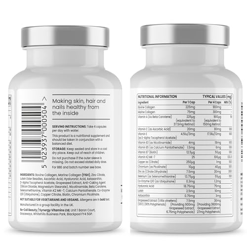 Re-Coll 1200mg Collagen Capsules - High Strength Supplement with Hyaluronic Acid - for Hair Skin Re-CollAu supplements