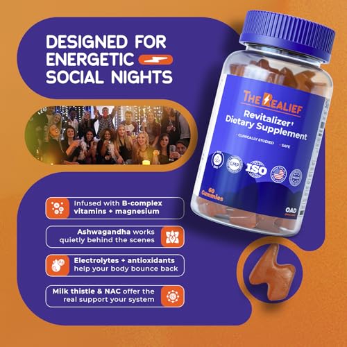 The Realief 60 Count Post Party Gummies – DHM, Milk Thistle & Electrolytes – Wellness Support – Strawberry Flavor – Wake Up Refreshed The RealiefAu supplements