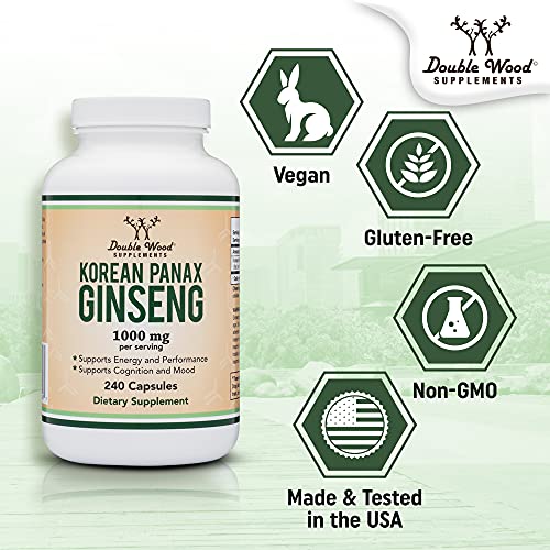 Ginseng Capsules (Korean Red Ginseng Extract, Panax Ginseng 10% Ginsenosides) Double Wood SupplementsUS supplements