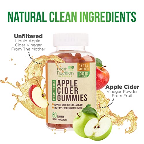 Vegan Apple Cider Vinegar Gummies | Max Strength 1000mg | ACV Supplement Gummy for Adults Health Nutrition NaturalsUS supplements