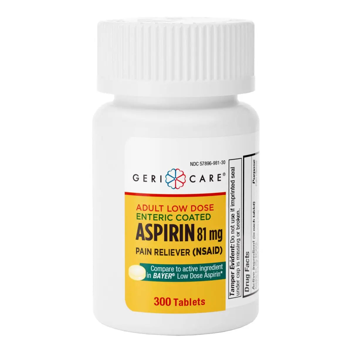GeriCare Aspirin 81mg Adult Low Dose, Pain Reliever - Enteric Coated Tablets for Enhanced Absorption and Gentle Digestion – Supports Blood Flow, Reduces Inflammation, 300 Count (Pack of 1) GeriCareAu supplements