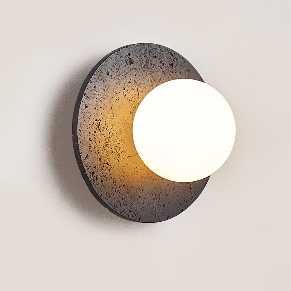 BFFGKGL Modern Natural Black Travertine Hallway Wall Sconce Nordic Creativity Round Transmittance Glass Bedside Wall Light Japanese Minimalist Aisle Wall Lamp For Living Room Stairs Living Room Balcon BFFGKGLAu supplements