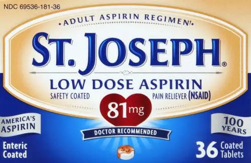 St. Joseph Aspirin Pain Reliever (NSAID) 81mg, Enteric Safety Coated, Adult Low Dose Regimen, 36 ct St. JosephAu supplements
