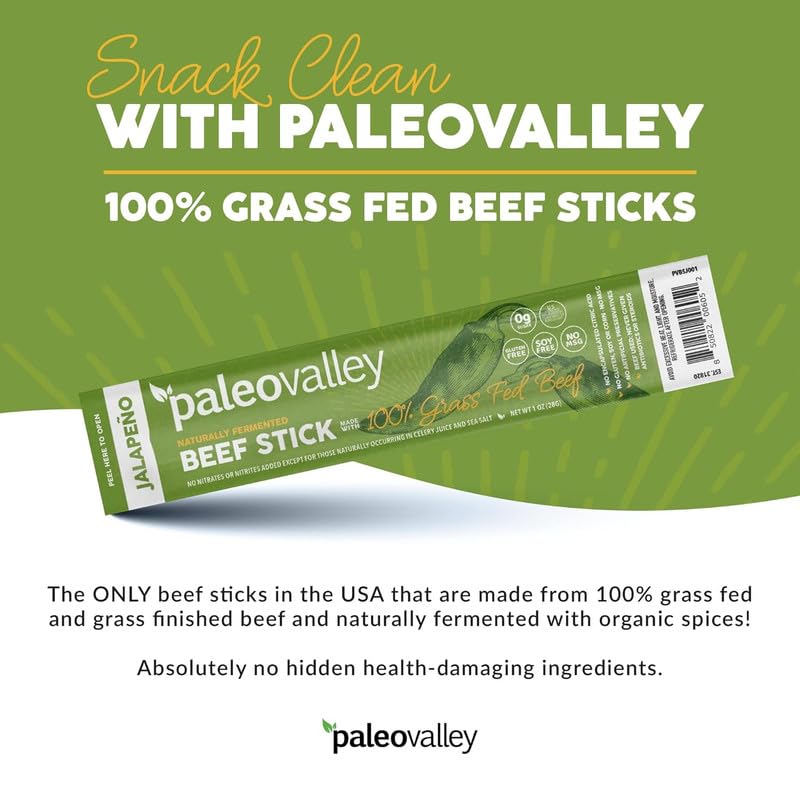 Paleovalley 100% Grass Fed Jalapeno Beef Sticks - Delicious Gluten Free Beef Snack - High Protein Keto Friendly PaleovalleyUS supplements