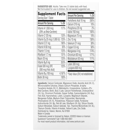 Centrum Silver Multivitamin for Men 50 Plus, Multimineral Supplement, Vitamin D3, B-Vitamins and Zinc, Gluten Free, Non-GMO Ingredients, Supports Memory CentrumAu supplements