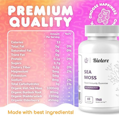 Biolore Sea Moss Gummies with Elderberry, Contains Irish Sea Moss, Organic Extract BioloreUS supplements