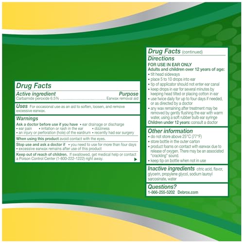 Debrox Ear Wax Removal Drops, Gentle Microfoam Ear Wax Remover, 0.5 Fl Oz DebroxAu supplements