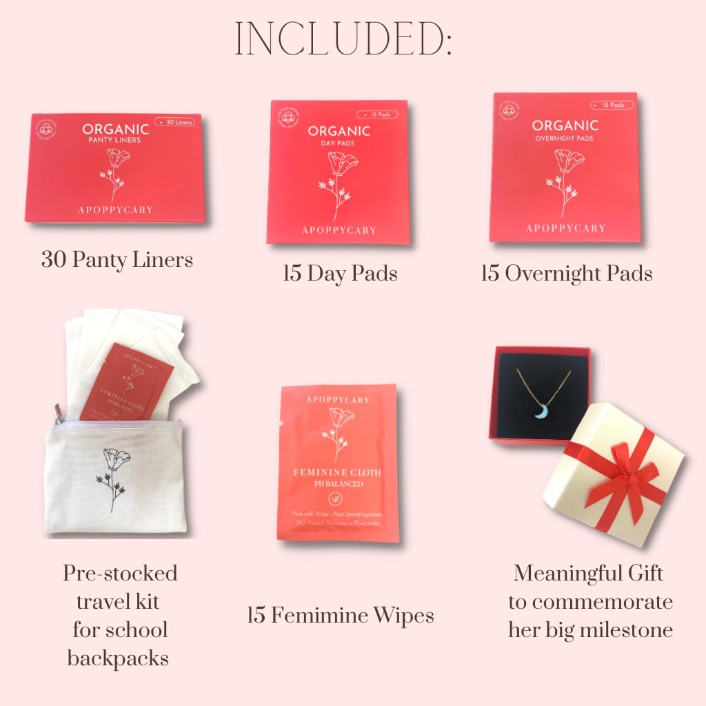 Organic 77 PC Period Kit Moon Box for Teens and Tweens - Organic Cotton Top Sheet Feminine Pads APOPPYCARYAu supplements