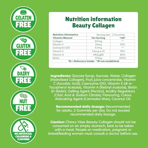 Chewy Vites Beauty Collagen 60 Gummy Vitamins |Hydrolised Collagen, CoQ10, Biotin + Vitamins | 1 Month Supply | Real Fruit Juice | Berry Flavour | 2-a-Day | CHEWY VITESAu supplements